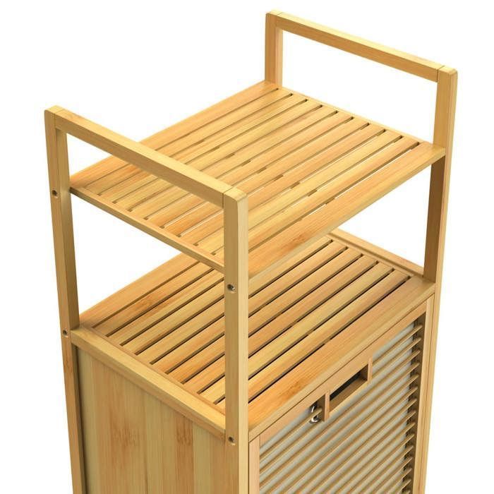 CASARIA® Mobile bagno 2 in 1 con cesto portabiancheria integrato e cestino per rifiuti in bambù removibile da 36 litri, 90 x 40 x 35 cm