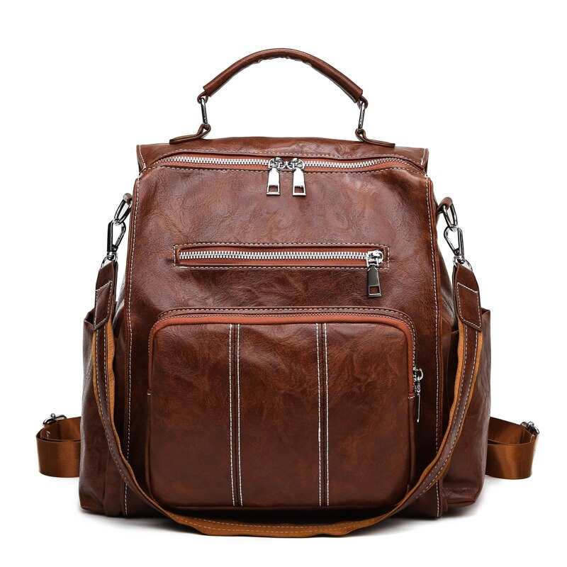 Sac à dos rétro grande capacité pour femme, en cuir PU, idéal pour les voyages, l'école ou comme sac à bandoulière.