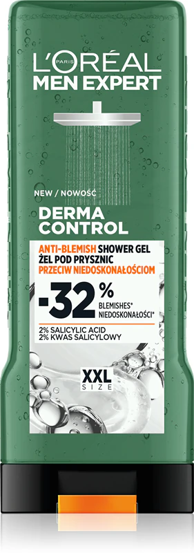 Gel de banho L'Oréal Paris Men Expert Derma Control para homens com pele problemática e oleosa.
