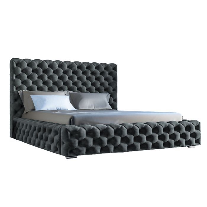 Structure de lit - Tissu en velours - Sommier à lattes - anthracite - Heaven 180x200
