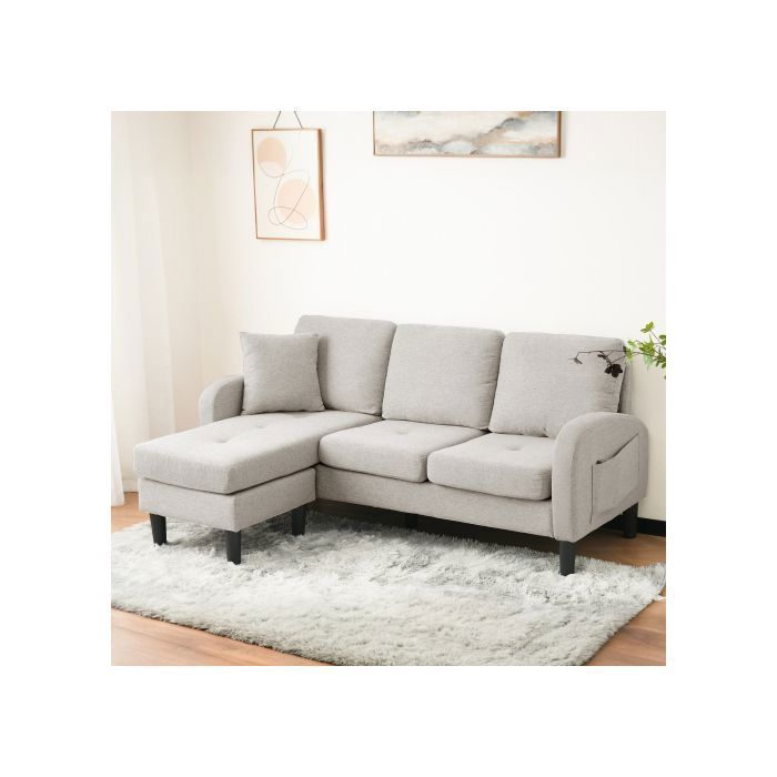 Canapé d'angle en forme de L avec fauteuil - canapé 3 places, 166 x 118 x 77 cm, linge de coton respirant