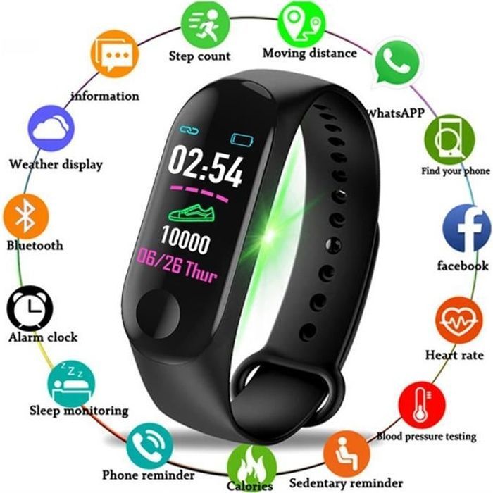 M3 Waterproof Smart Bracelet Fitness Tracker Blood Pressure Heart Rate Monitor - Black