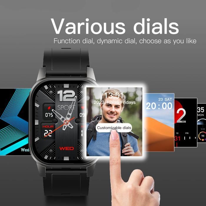 AIEK DM62 4G Montre Intelligente 2.13 pouces Wifi, Carte SIM, GPS, Appareil photo, Montre de sport Noir 16GB