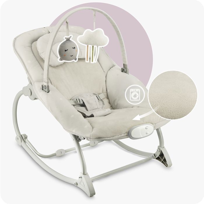 MoMi LAPIS Transat Bébé avec Module Sensoriel - 8 mélodies - 3 modes de vibration - Gris Clair