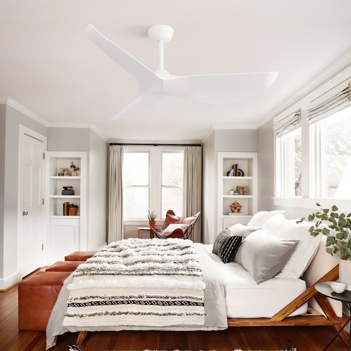 Ventilador de teto reversível de 96,5 cm (38 polegadas), 3 pás, 6 velocidades, controle remoto e timer, motor DC, branco