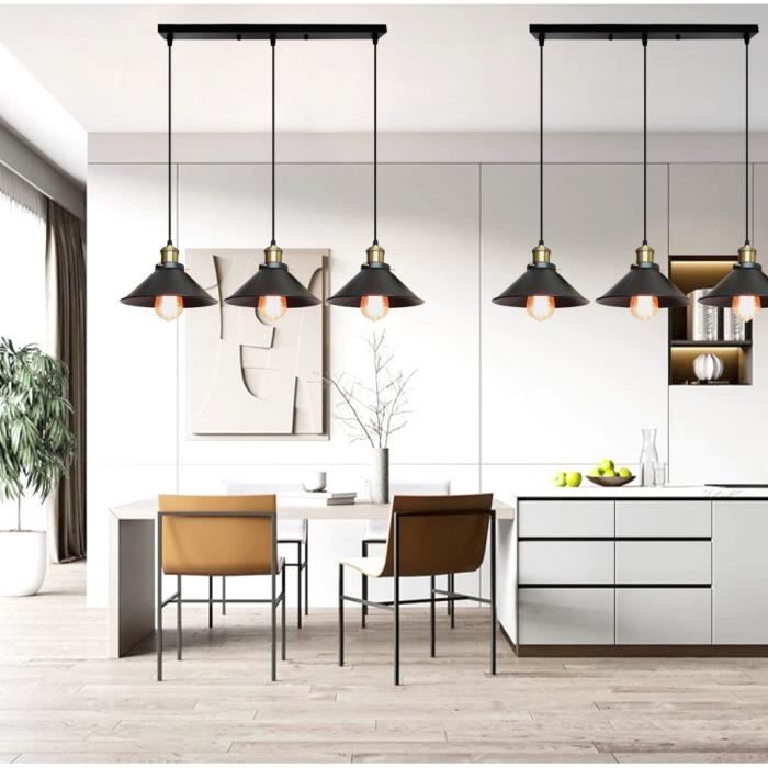 U-Do Ajustable Lustre design Moderne 3 Lampes Suspension en Fer Noir Lampe Longue Pôle Lustre Intérieur pour Cuisine Bureau Salon