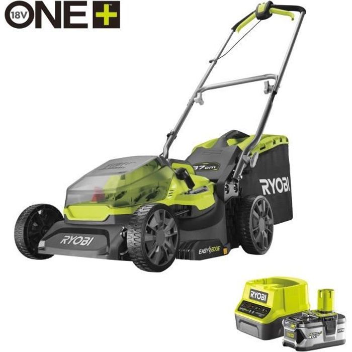 RYOBI - Tondeuse poussée 18V ONE+ - Ø coupe 37 cm - ramassage et mulching + 1 batterie 4,0 Ah et chargeur 2,0 A - RY18LM37A-140