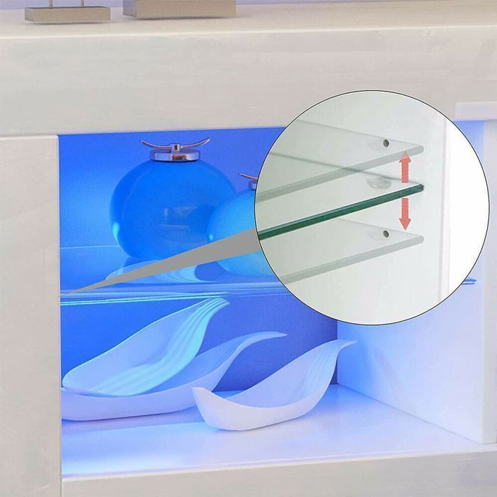 Mueble para TV Dripex blanco brillante con iluminación LED, armario de almacenamiento, aparador para sala de estar, mueble de almacenamiento moderno, 135 cm