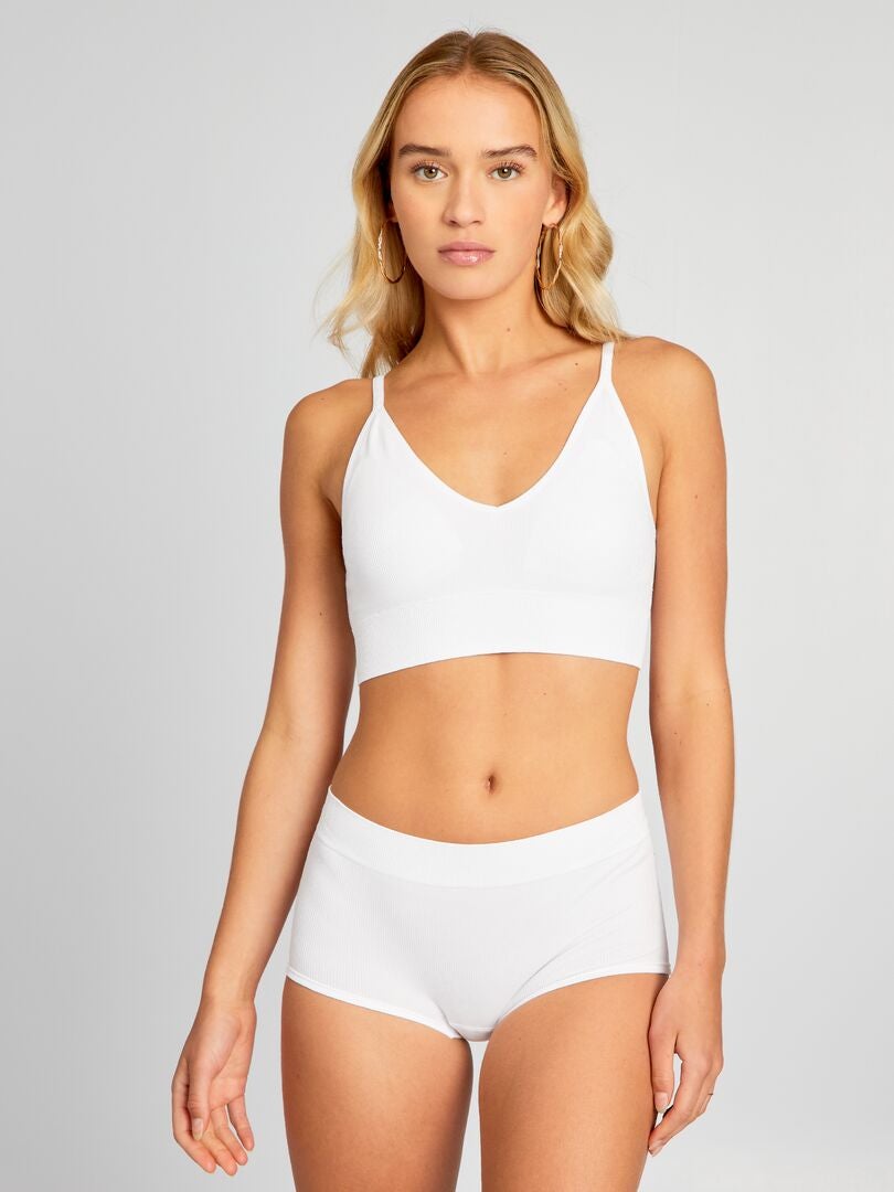 Sutiã esportivo triangular canelado - BRANCO