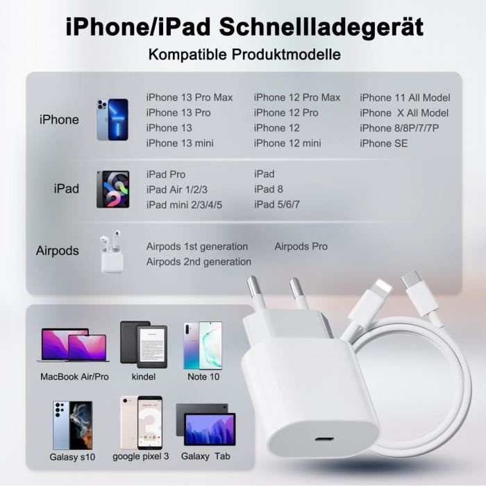 Snellader - ELLBM - 20W - Compatibel met iPhone 13 Pro Max - 1M kabel - Type-C