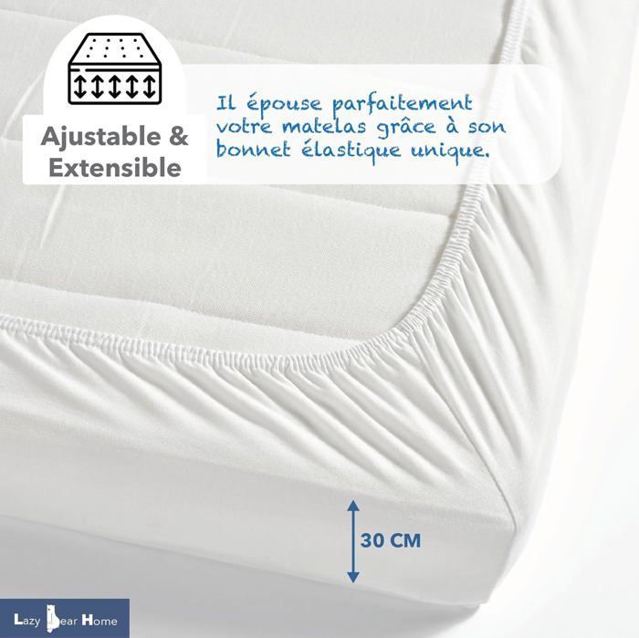 Lazy Bear Home | Mattress Protector 180x200cm, Waterproof Mattress Protector with Cotton Jersey Surface, Fitted Sheet Style | French Brand, Made in the EU