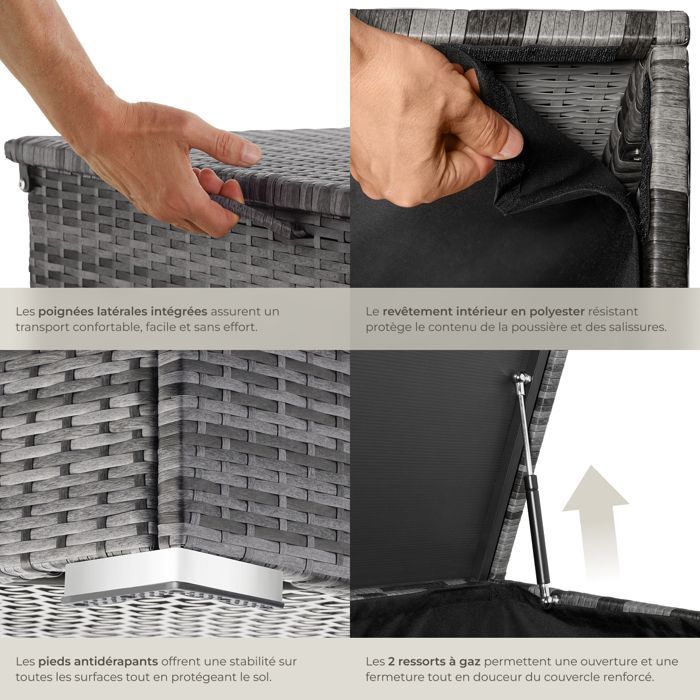 Contenitore per esterni - TECTAKE - OSLO, cassapanca da giardino in alluminio e polyrattan con rivestimento interno removibile - Grigio