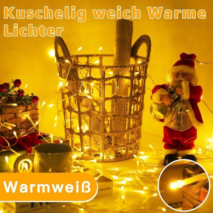 Luci natalizie da esterno a batteria, 8 m, 100 LED, luci per albero di Natale, impermeabili.