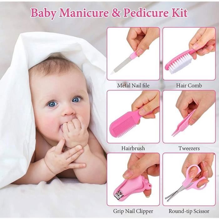 Trousse de Soin Bébé - 13pcs - Forme de baleine - Pour Bébé Essentiel de Toilette - avec sac de rangement - Rose
