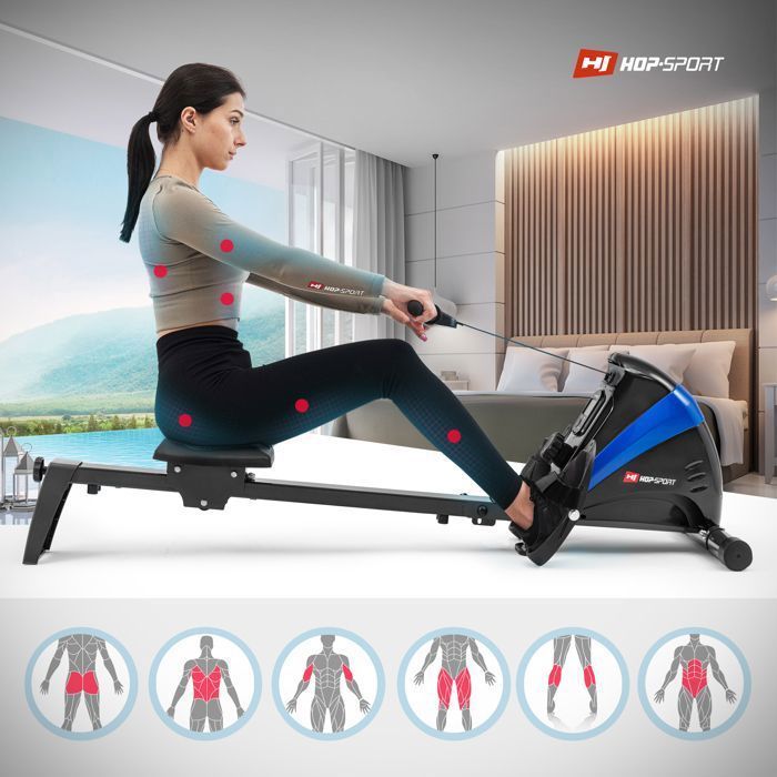Hop-Sport HS-030R Boost magnetische indoor roeimachine, 9 kg vliegwiel, opvouwbaar, centrale trekbeweging, 10 weerstandsniveaus