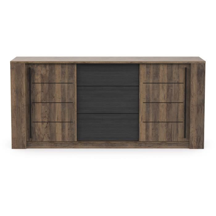 Aparador MONACO - Acabado en roble y negro - 2 puertas + 3 cajones - 206 x 44,9 x 94 cm - CBA FURNITURE