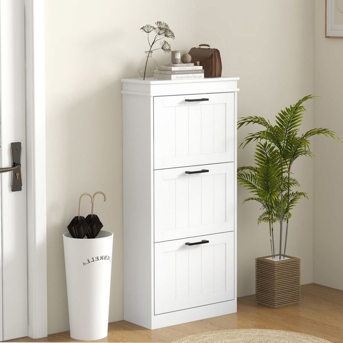 Zapatero - HOMCOM - Zapatero - 3 puertas abatibles, estantes ajustables - 54 x 24 x 117,5 cm - blanco