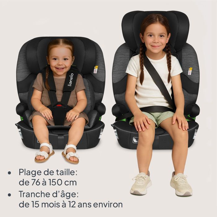 Silla de coche convertible LIONELO Levi Fix i-Size - ISOFIX - 76-150 cm - Asiento ancho - Grupo 1/2/3 - Gris