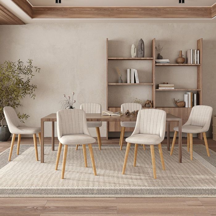 Sedie moderne Goeurvant con cuscino spesso, schienale ergonomico e gambe in legno, stile e comfort in un unico set - Beige