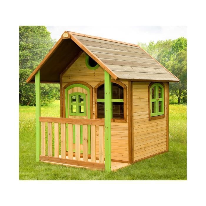 AXI Alex Wooden Playhouse for Children | Outdoor Play House with Veranda and Goal | Brown & Green