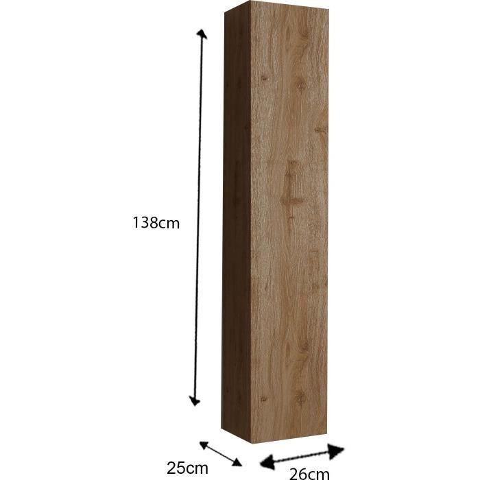 Ensemble meuble Salle de bain 78cm simple vasque + colonne - Coloris chêne clair et laqué blanc - HAMBOURG