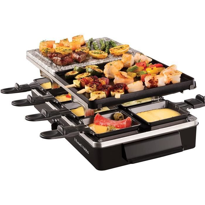 RUSSELL HOBBS Raclette Grill - 26280-56 - Geschikt voor maximaal 8 personen - Baksteen - Omkeerbaar grillrooster - 1400W
