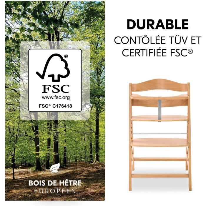High chair - HAUCK - ALPHA+ - Adjustable - From 6 months to 90 kg - FSC wood - 5-point harness - Natural