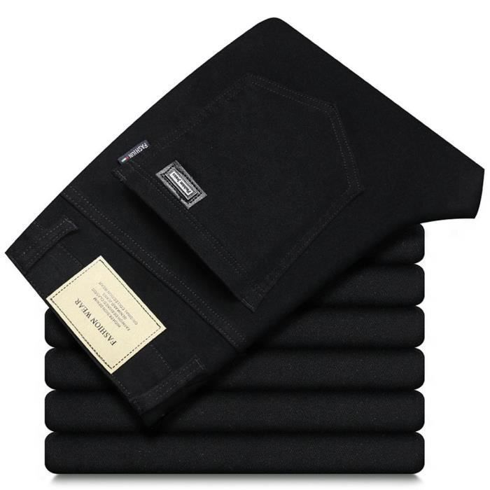 Pantalones vaqueros de pierna recta para hombre INSFITY, tallas grandes - Negro
