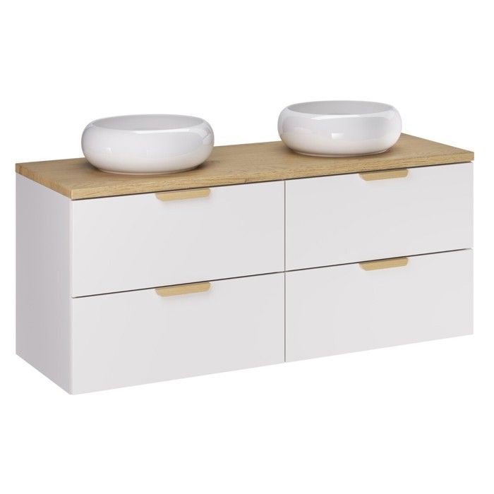 Ensemble meuble et deux vasques Wiki 120 cm ASTER blanc avec plan en chêne