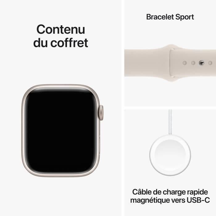 Apple Watch Series 9 GPS - 45mm - Starlight Aluminum Case - Starlight Sport Band - M/L - Refurbished - Excellent