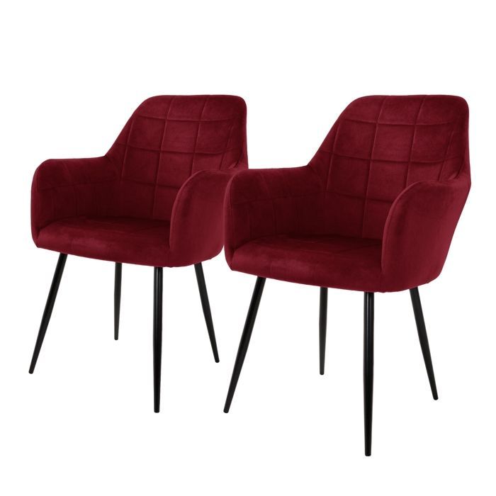 ECD Germany Lot de 2 Chaises de Salle à Manger - Assise Siège Rembourrée en Velours - Structure en Métal - Fauteuil avec Accoudoirs