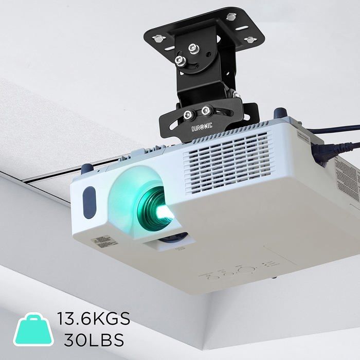 Duronic PB03XB Ceiling Projector Mount, 360° Rotating, 30° Tilting, 20° Swivel, 13.6 kg Maximum Load, Ideal for