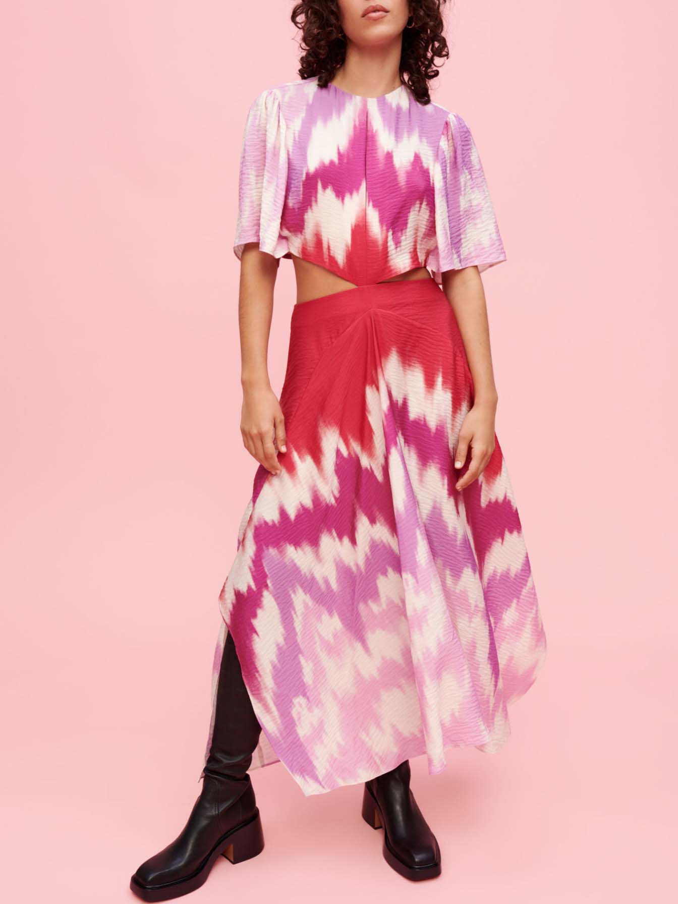 Asymmetrische tie-dye zakdoekjurk - Tie-dye fuchsia