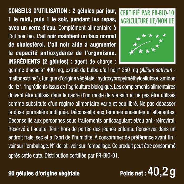 Ail noir Bio – Circulation sanguine & Cholestérol - 90 gélules- NUTRIMEA