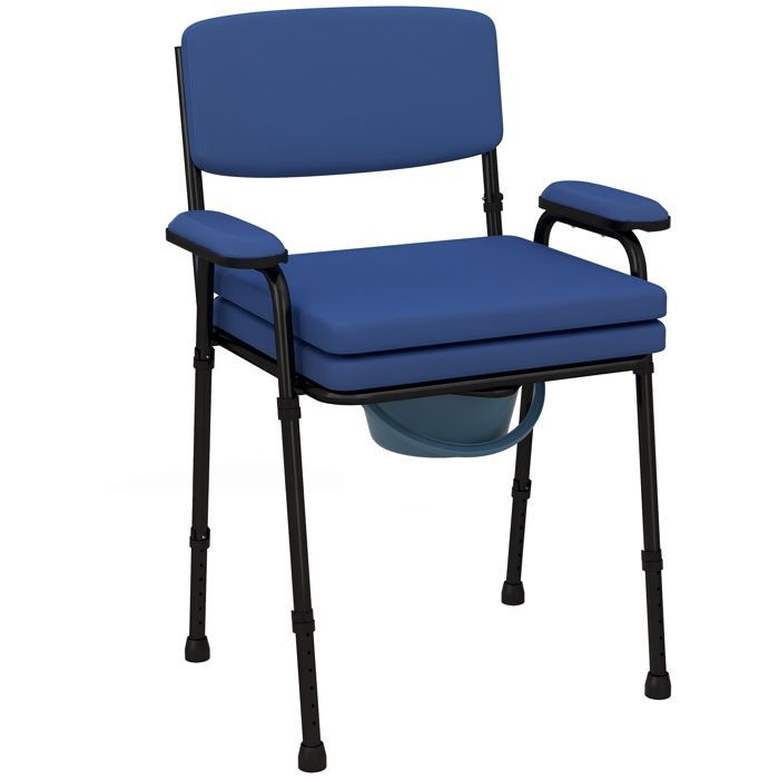 Silla inodoro - HOMCOM - Inodoro multifuncional antideslizante 5 en 1 con cubo extraíble - acero - azul