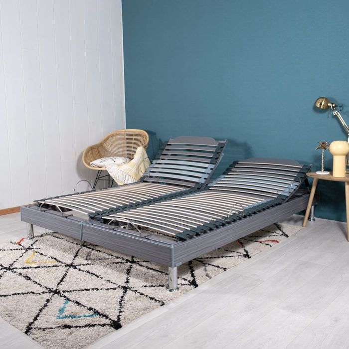 Elektrisch bed - EBAC LITERIE - S62 – 2x70x190 cm - Verstelbare lendensteun - Grijs