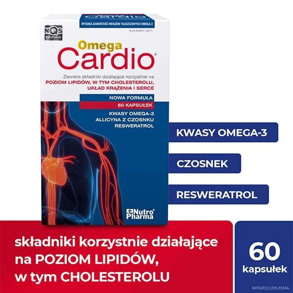 Omega Cardio + Czosnek, Kwasy omega-3, allicyna z czosnku, resweratrol, Kapsułki