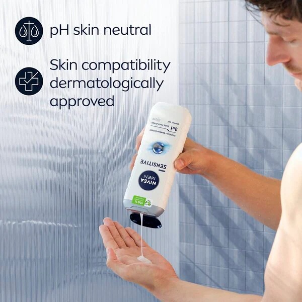 NIVEA Men Sensitive 3 viename dušo želė<br>250 ml - Jautriai odai