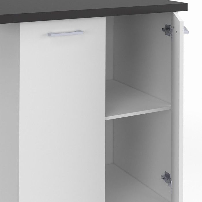 IDMARKET Ilot central IVO 100 cm blanc avec plan de travail gris anthracite