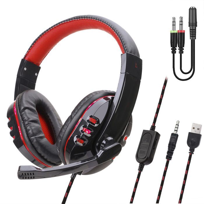 Auriculares SY733MV. Auriculares para juegos con micrófono, conexión minijack para PC, portátil, PS4, Xbox One, móvil... Control de volumen. Rojo.