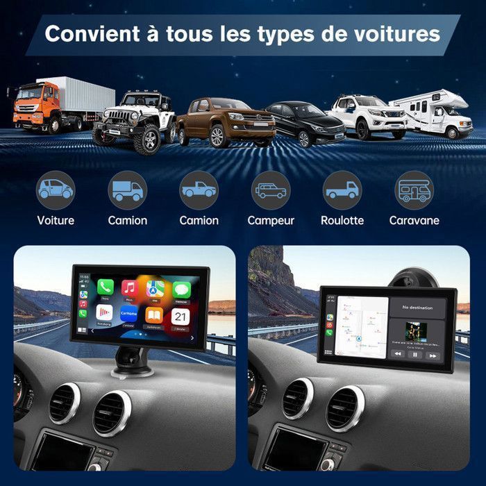 AWESAFE GPS Voiture 7 Pouces HD Écran Tactile avec Carplay Android Auto sans Fil Camera de recul