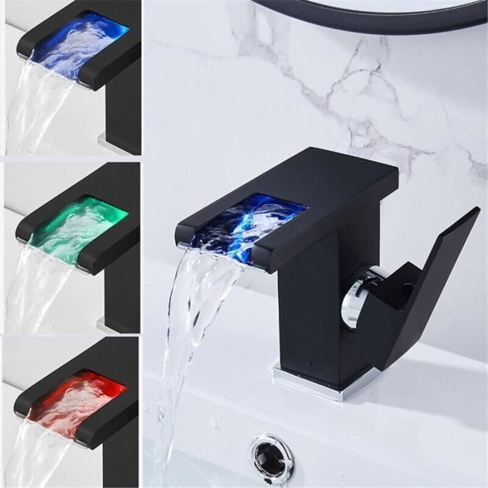 Black LED Waterfall Basin Tap - Bathroom Faucet - Low Chrome Black Basin Mixer Tap - Vintage Faucet