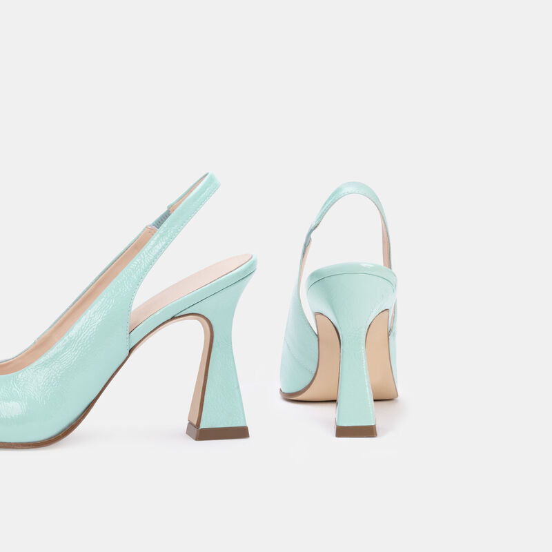 Damskie skórzane półbuty typu slingback z obcasem 10 cm