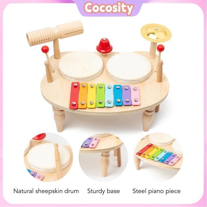 Cocosity Kit de musique en bois Ensemble de Batterie pour Enfants, Instrument de Musique à Percussion éducatif en musique sanza