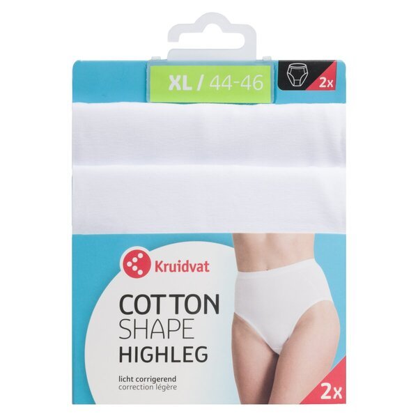 Ženske gaćice Kruidvat Cotton Shape Highleg, bijele, veličina XL, 2 komada