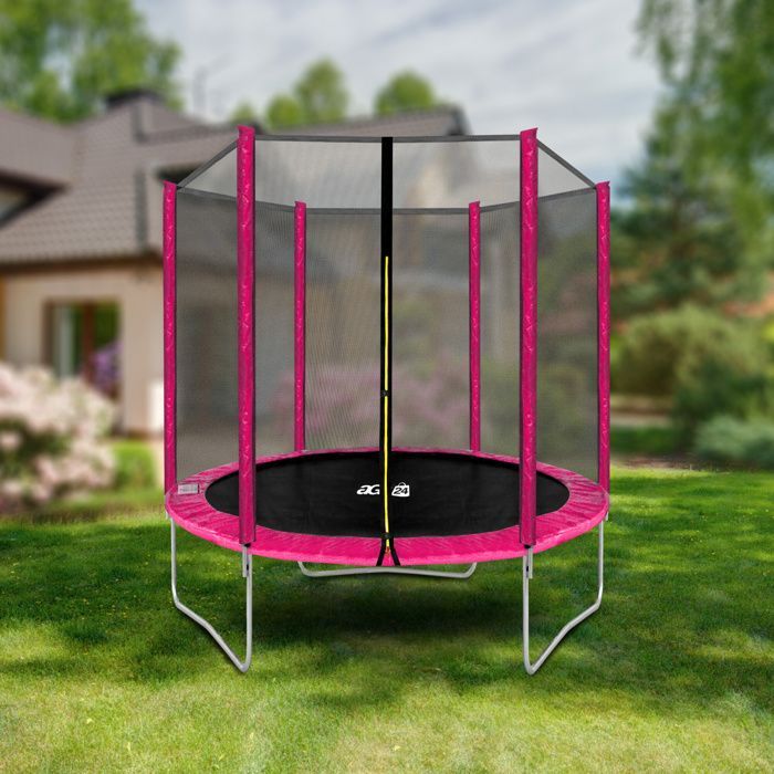Cama elástica Aga SPORT TOP de 180 cm, color rosa, con red de seguridad.