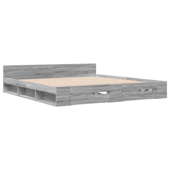 Cama de madera gris de 200 x 200 cm - Estable y duradera - Estructura con cajones - Colchón no incluido - Sonoma gris 200x200 cm