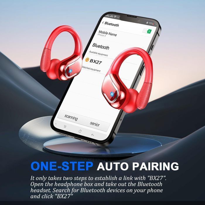 Ecouteur Bluetooth Sport,75Hrs Ecouteur sans Fil Bluetooth avec 3D HiFi Stéréo, Réduction du bruit, Écran LED Casque iOS/Android
