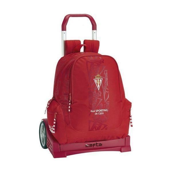 Mochila escolar com rodinhas - Real Sporting de Gijón - Evolution - Vermelha - Poliéster - 85 cm