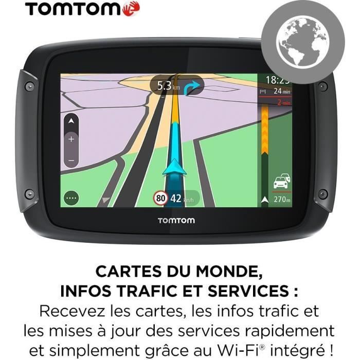 GPS para motocicleta TomTom RIDER 550 Premium Pack: pantalla de 4,3 pulgadas, mapa mundial, información de tráfico TomTom, alertas de zonas peligrosas, llamadas manos libres.